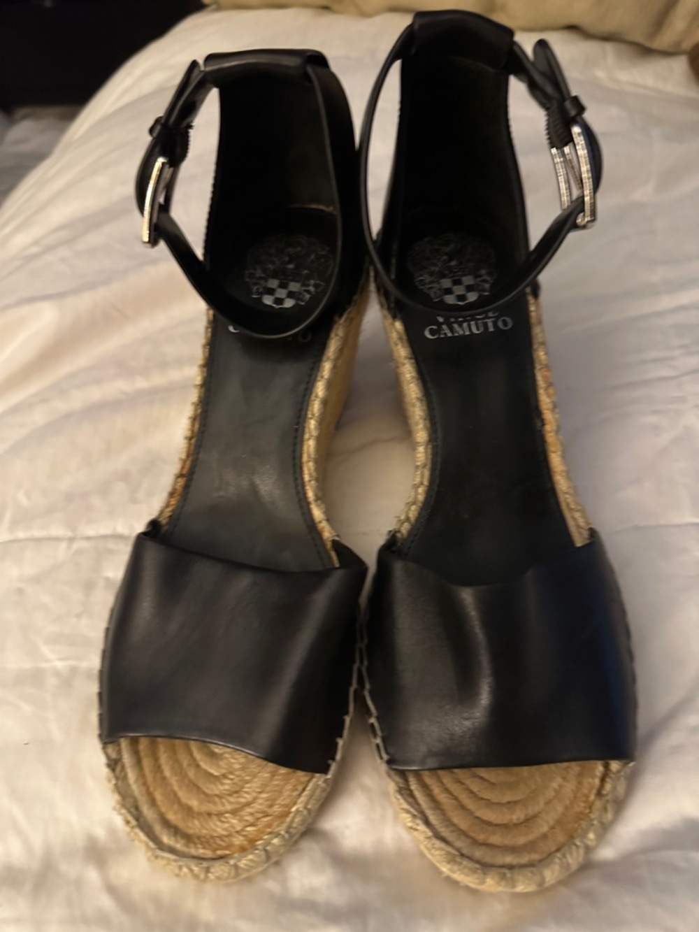 Vince Camuto Black Espadrille Wedge Sandals with Ankle Strap